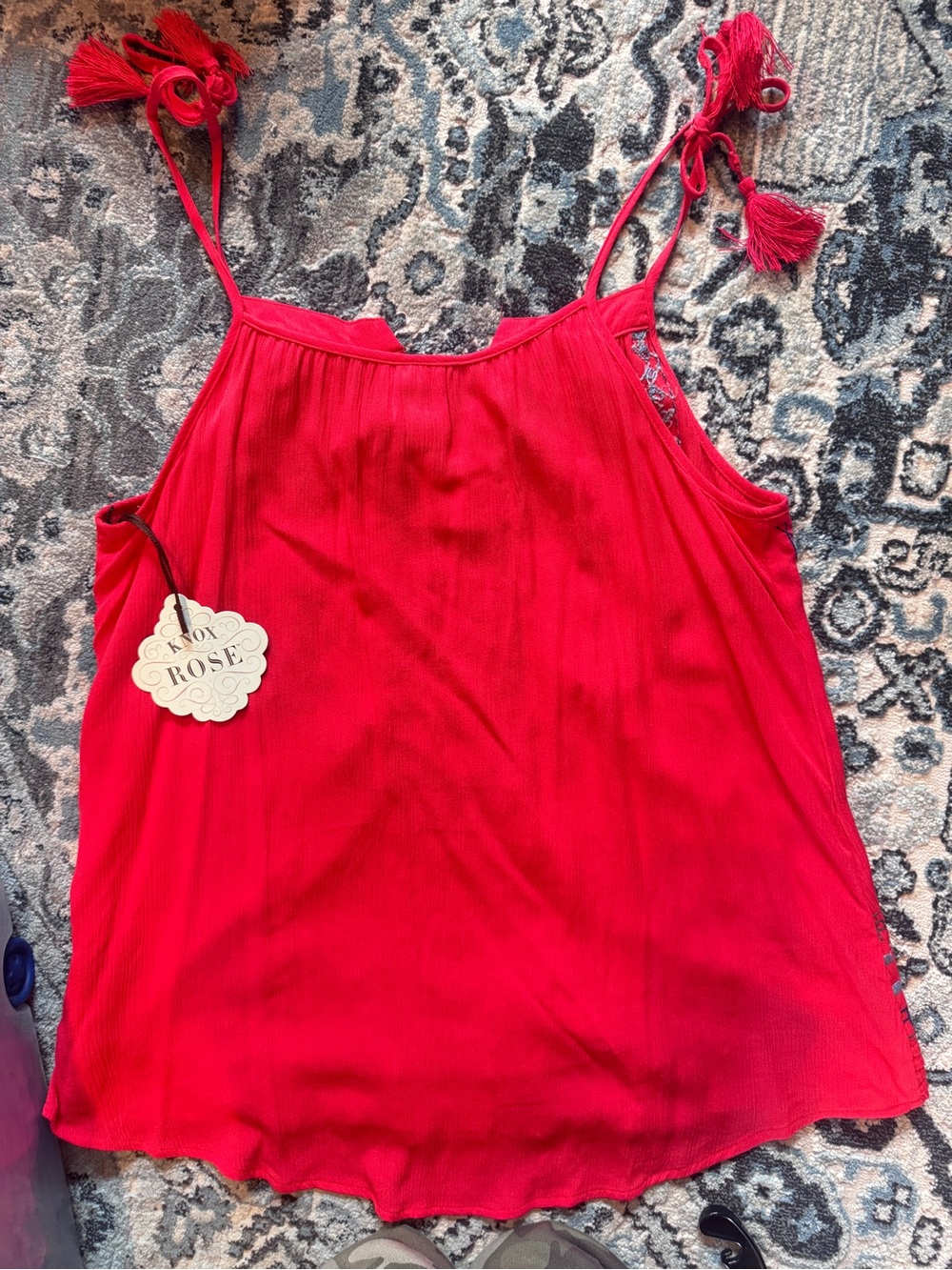 Knox Rose Brick Red Embroidered Tie-Strap Camisole - Picture 2 of 11
